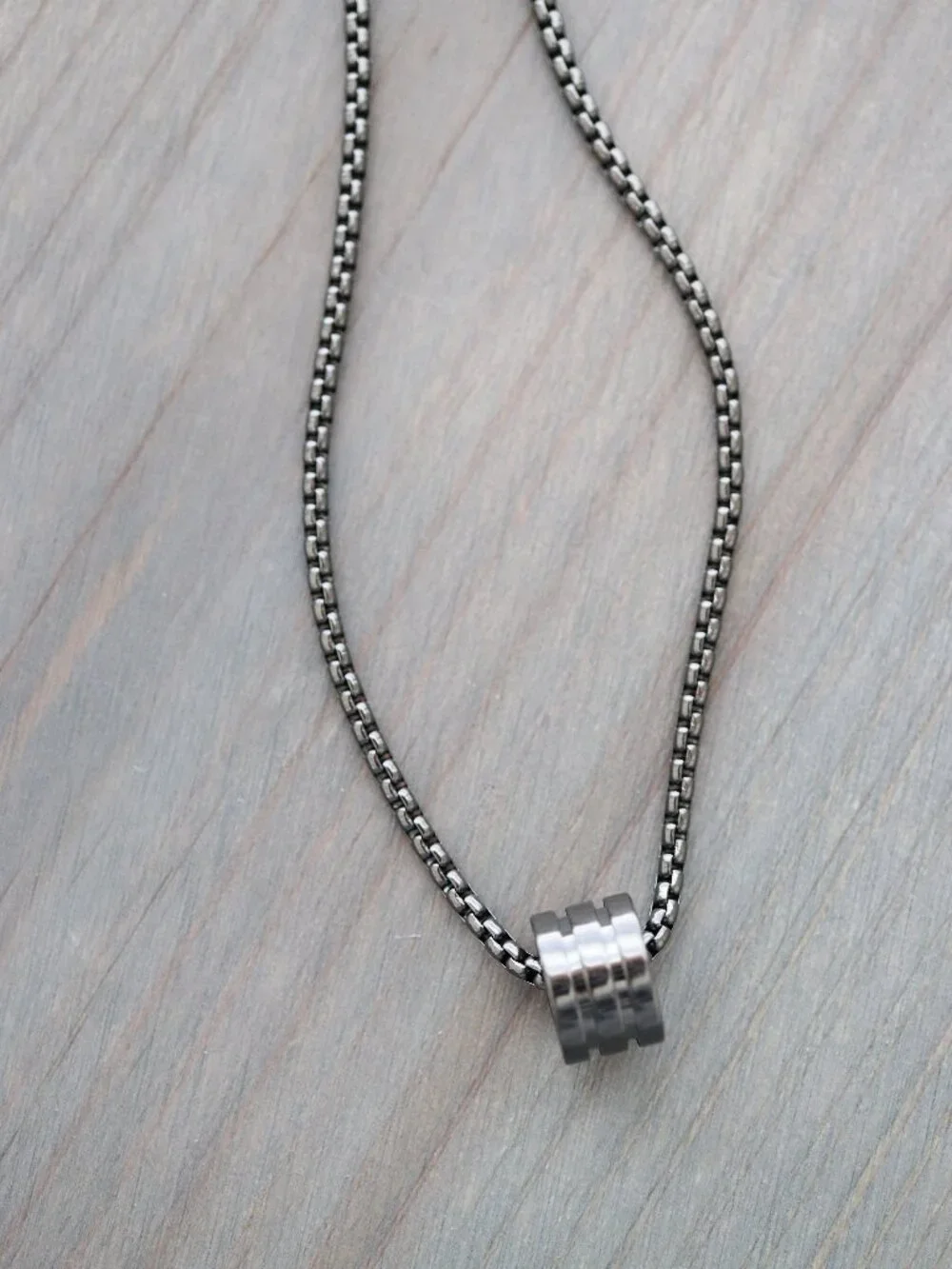 Barrel Round Style Pendant Necklace Black Stainless Steel